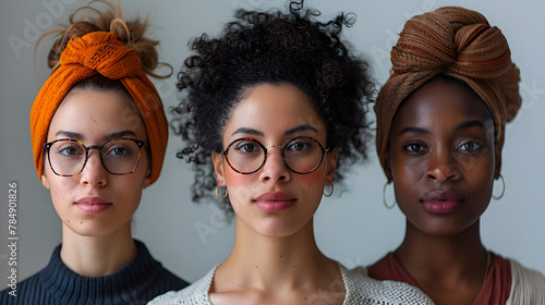 Three Diverse Women in Headscarves A Unified Vision in Graphic Design photo