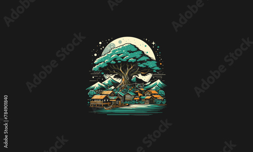big tree on village vector illustration design