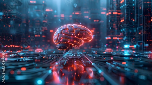 Digital Brain : Binary Code Background with Futuristic Technology Design