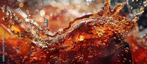 The image showcases a close-up view of a glass filled with refreshing soda, while water splashes on its surface