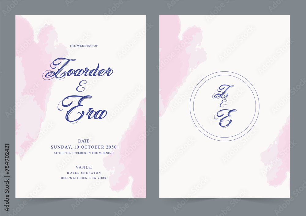 Beautiful watercolor style wedding invitation with painted flowers