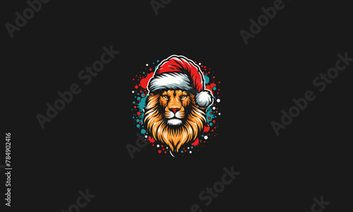 head lion wearing hat santa vector illustration mascot design