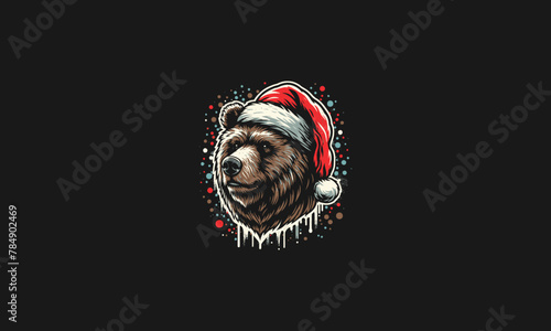 head grizzly wearing hat santa vector mascot design