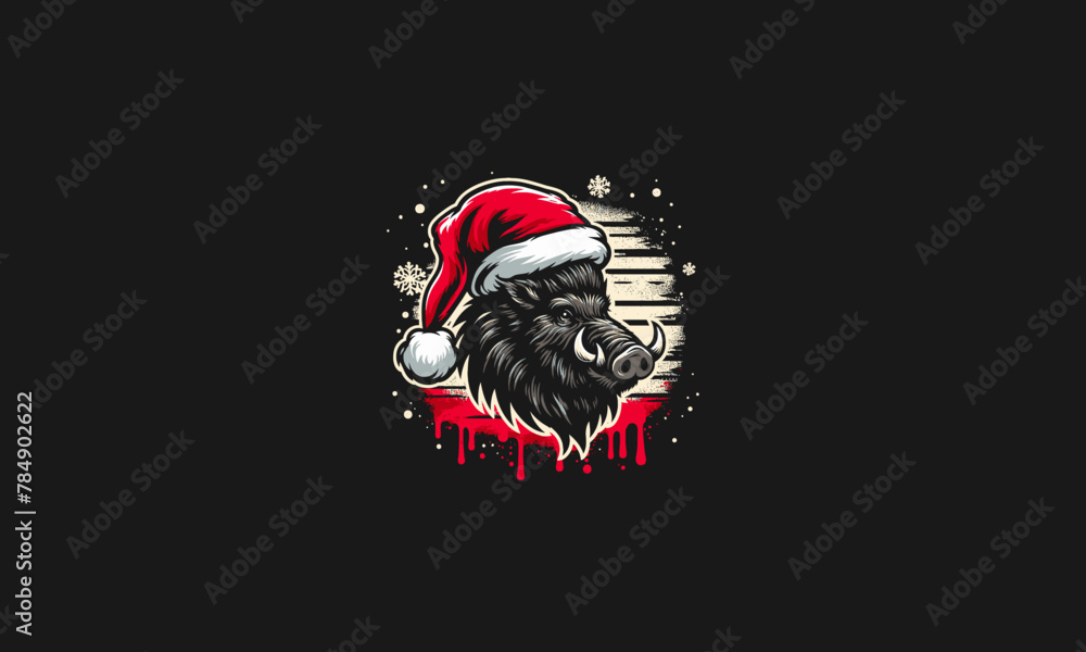 Fototapeta premium head boar wearing hat santa vector flat design