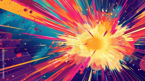 A cosmic jet in bold primary colors  looking like a stylized energy blast from a comic book