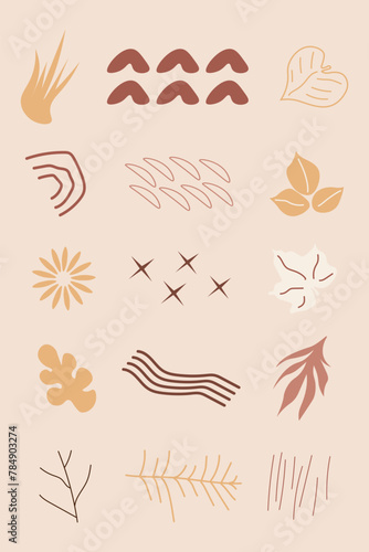 Hand drawn soft abstract floral boho shape vector element bundle