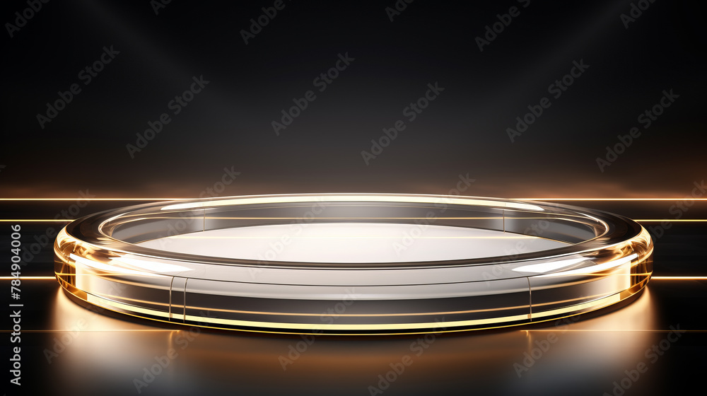 Dark space with golden display stand geometric light Dark space with golden display stand geometric light
