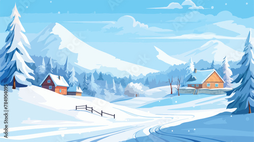 Winter landscape with guest houses vector illustration © Mishi