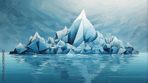 Abstract Iceberg, abstract background with geometric shapes, floating icebergs in shades of blue