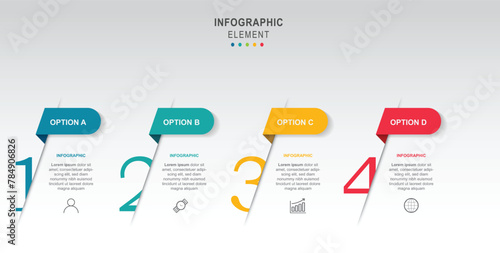 Line step infographic. 4 options workflow diagram, timeline number info graph, process steps chart.