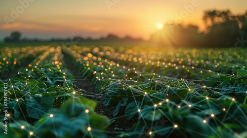 Glowing Meadow at Magical Sunset Mystical Pastoral Landscape with Vibrant Foliage and Sparkling Dew