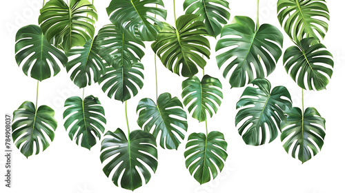 Tropical leaves hanging monsterra plant isolated on white background