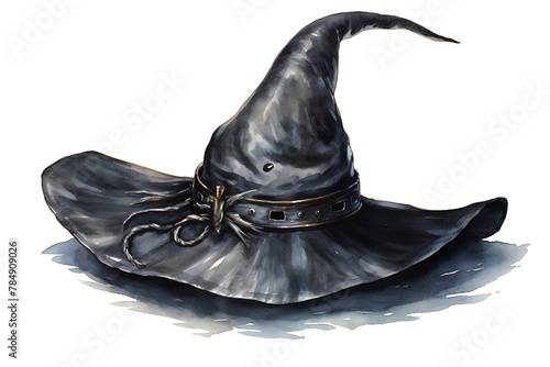 Halloween witch hat isolated on white background. Watercolor illustration.