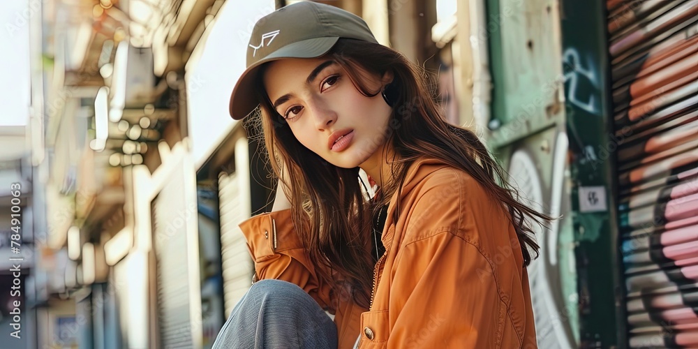 photo of young woman in streetwear - generation z fashion and style in urban setting photo of young woman in streetwear - generation z fashion and style in urban setting