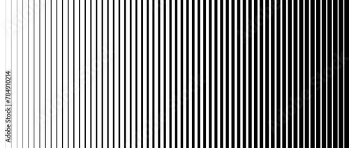Lined halftone gradation texture. Fading vertical stripe gradient background. Repeating pattern backdrop. Black halftone parallel lines backdrop for overlay, print, cover, graphic design. Vector