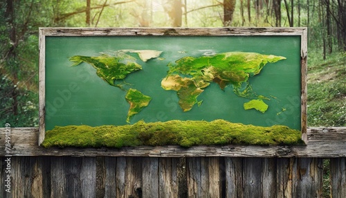 Obraz na płótnie photorealistic, world map on rotten brick wall and wood wall w salonie