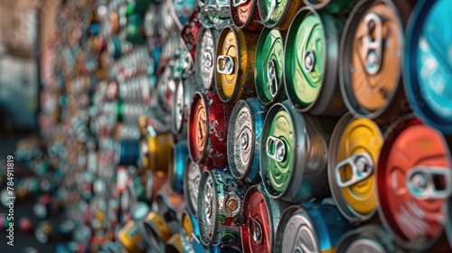 A close-up of aluminum cans stacked and ready for recycling