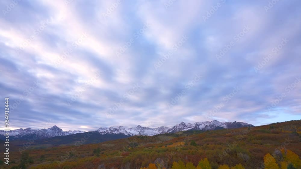 Dallas Divide Wide Clouds Timelapse Sunrise Colorado Daytime Autumn Fall Foliage Snowcapped Mountains Dallas Divide Wide Clouds Timelapse Sunrise Colorado Daytime Autumn Fall Foliage Snowcapped Mountains