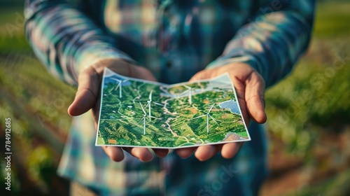 A close-up of hands holding a map of renewable energy resources photo