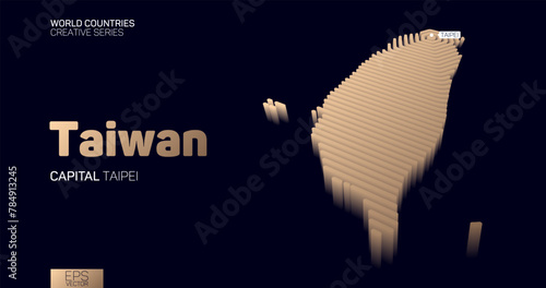 Isometric map of Taiwan with golden hexagon lines