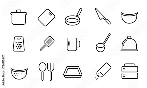 調理器具のアイコンセット/料理器具/キッチン用品/キッチン/台所用品/調理/料理/イラスト/ベクター