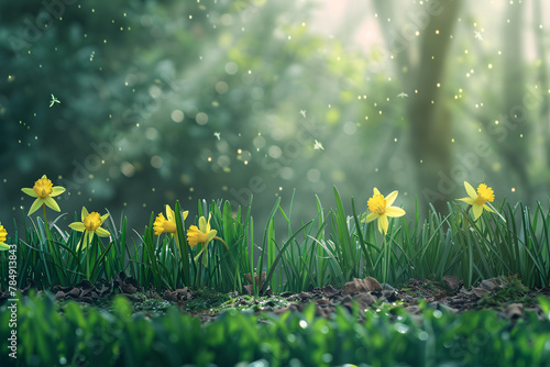 Spring wildflowers bloom in a sunny meadow © masud