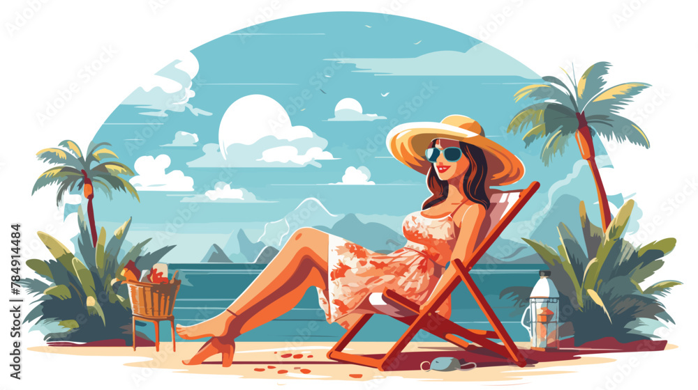 Woman summer time vacations design 2d flat cartoon