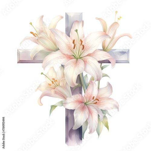 Beautiful vector image with nice watercolor lily flowers on white background