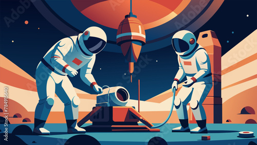In the midst of a spacewalk two astronauts work together to replace a faulty thruster on their spaceship. With only the vastness of space as