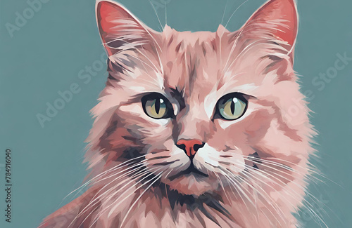 Watercolor portrait of cute Siberian cat
 photo