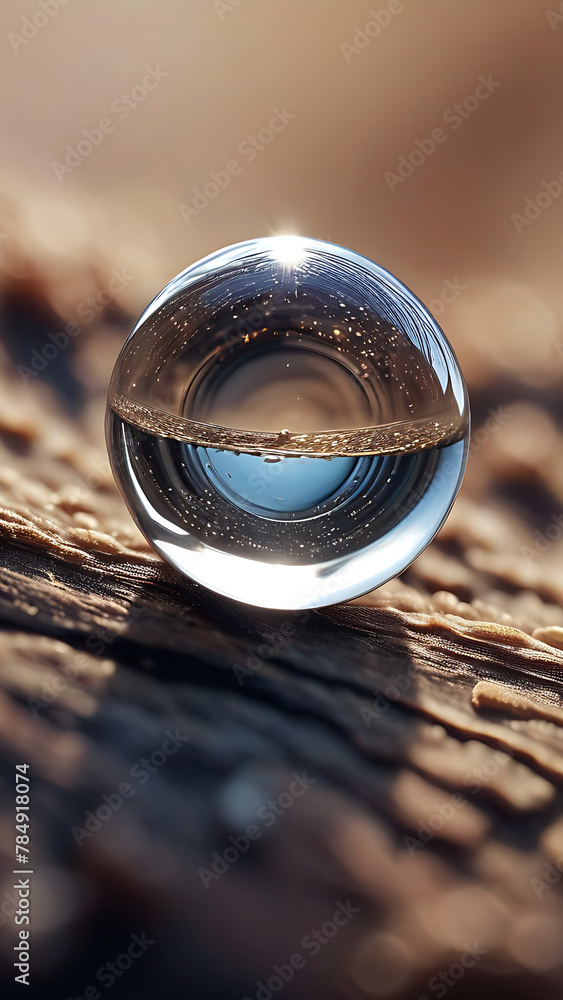 crystal ball filled with water on a rock in the mountains crystal ball filled with water on a rock in the mountains