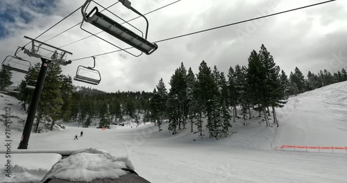 Busy Ski Resort In Lake Tahoe; 4K Timelapse Of People Skiing, Snowboarding, And Riding Chairlift.