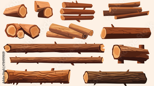 Wood and timbers or lumber vector illustrations set