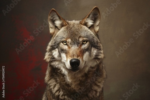 Portrait of a wolf on a dark background in a photo studio