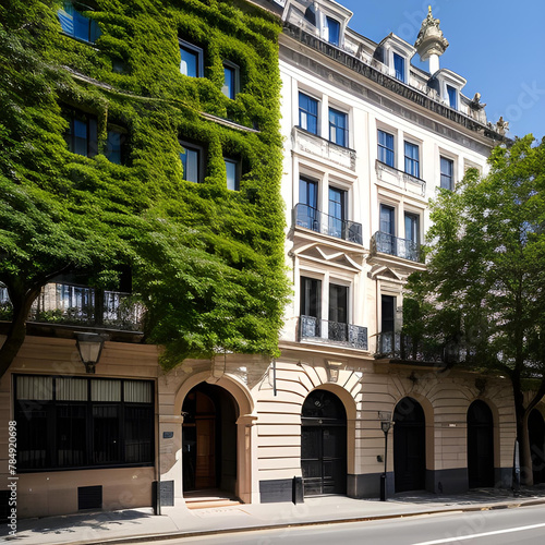 Un elegante edificio europeo cubierto de musgo en la fachada