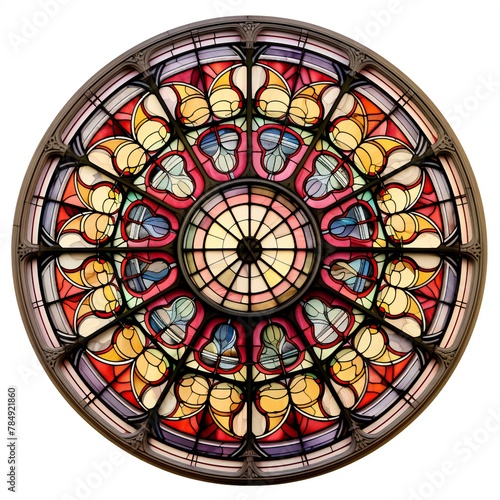 Colorful stained glass window isolated on white background with clipping path