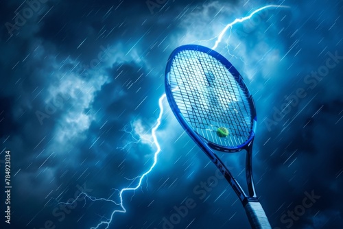 Intense Thunderstorm Over Dramatic Tennis Court Setting with Energy and Power © Mickey