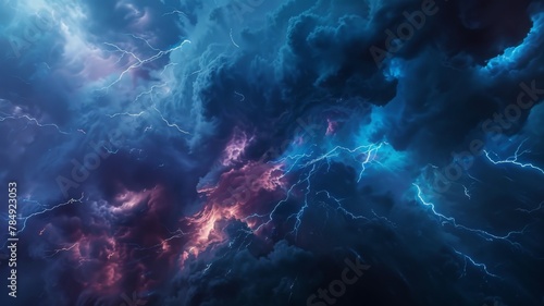 Powerful Storm Clouds and Lightning Bolts in Dramatic Sky Wallpaper with Copy Space