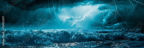 Dramatic Thunderstorm Over Turbulent Waves Crashing Against Rugged Coastline