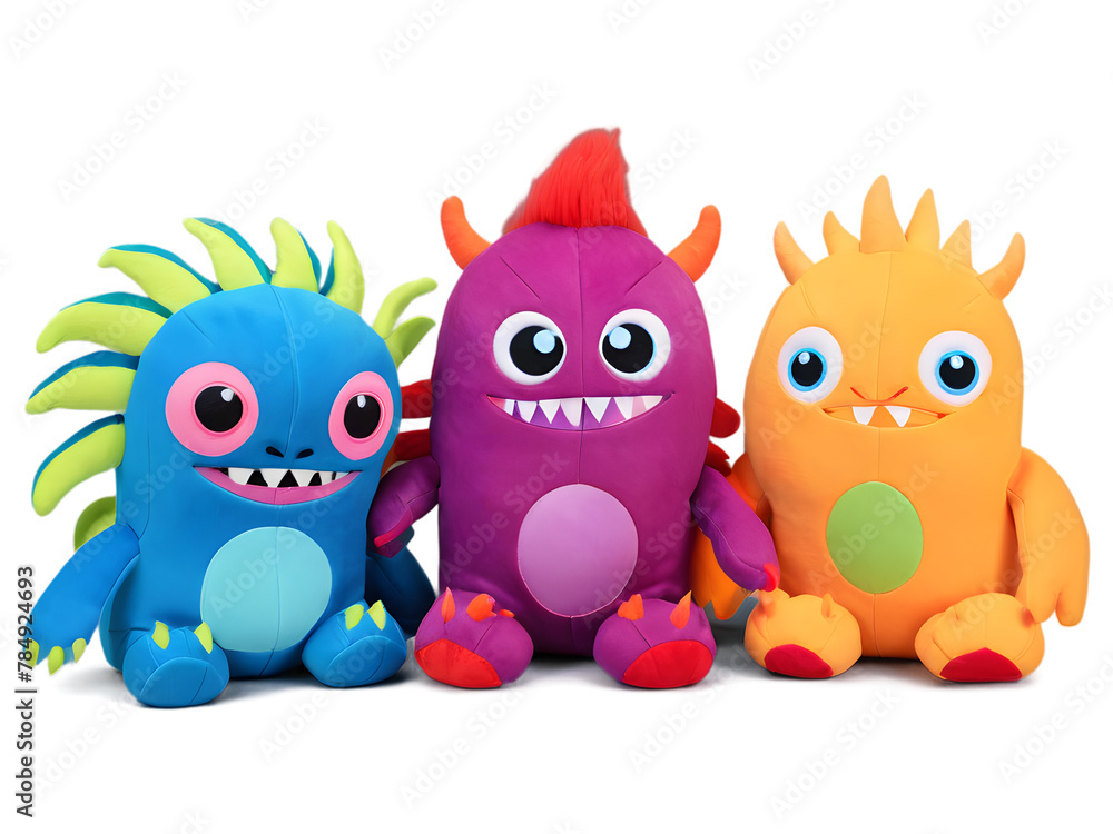 3d Funny cartoon illustration of cute monsters isolated on transparent background