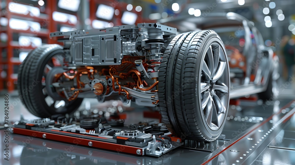 Fototapeta premium The seamless integration of electric motors and power electronics into the chassis of an electric vehicle