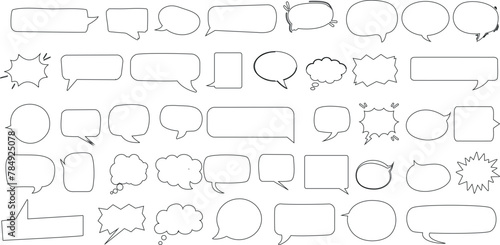 Vector set of diverse speech bubbles, ideal for communication, chat, social media. Editable stroke, black and white design, perfect for overlaying text