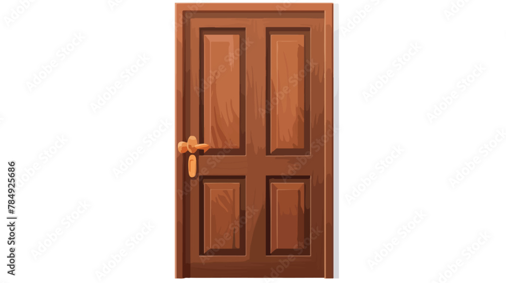Wooden door with handle. Interior entrance doorway.