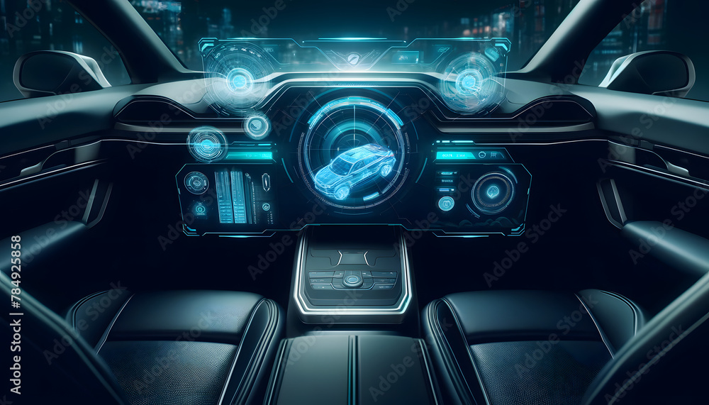 Futuristic Car Dashboard with Holographic Display
Futuristic Car Dashboard with Holographic Display