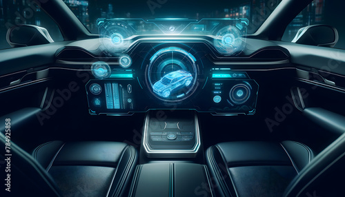 Futuristic Car Dashboard with Holographic Display 