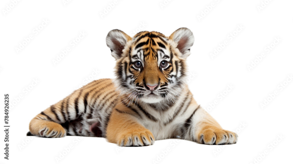  Cute baby tiger isolated on white background