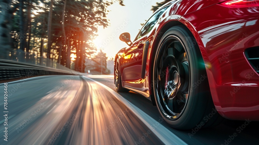 sport car overtaking, utilizing rear curtain sync for dynamic motion effect, editorial photography