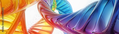 Virtual reality simulation of traveling through a rainbowcolored DNA strand, immersive, firstperson view, futuristic