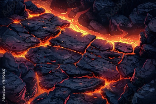 A lava floor texture of volcanic floor, 8bit RPG game style