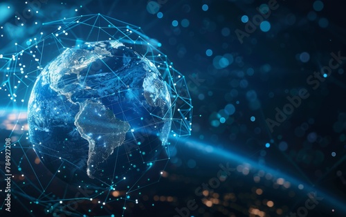 Communication technology for internet business. Global world network and telecommunication on earth cryptocurrency and blockchain and IoT